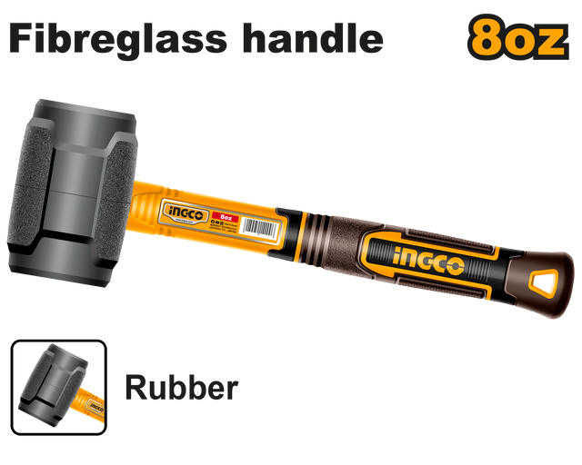 INGCO Rubber Mallet Soft Hammer with Fiberglass Handle