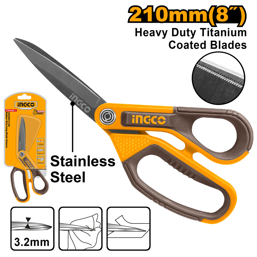 Ingco 8 Inch Rubber Grip Long-Blade Scissors HSCRS812108 – INGCO