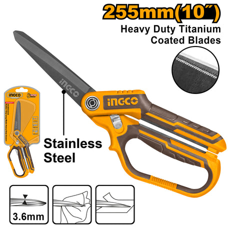 Ingco 255mm(10 Inch) Heavy Duty Titanium Rubber Grip Long - Blade Scissors HSCRS832558 - Winland Depot