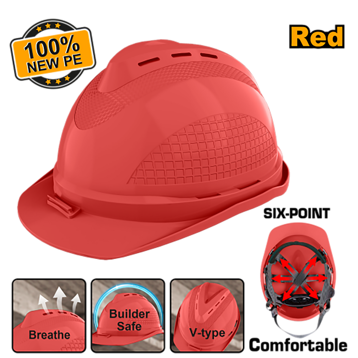ingco safety helmet 100% pe shell with vents sold per piece ing-ht alternate view
