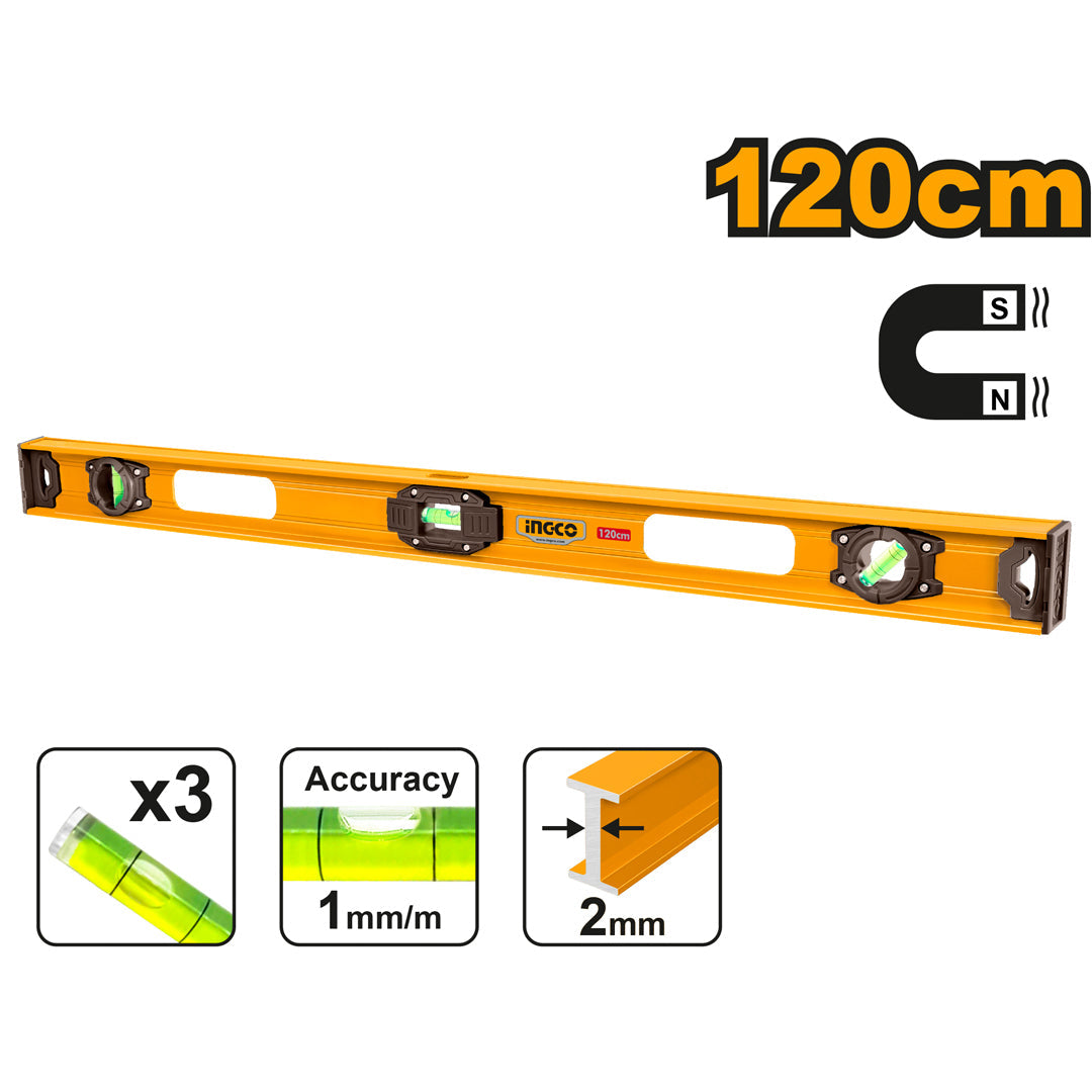 Ingco Spirit Level Magnetic 120cm I-Beam Style with 2.0mm  Level Bar HSL28120