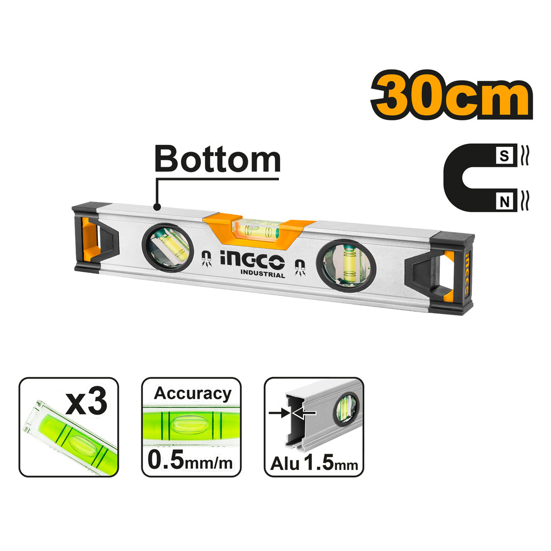 Ingco Magnet Spirit Bar Level w/ Powerful Magnet 30cm Level Bar Magnet HSL38030M