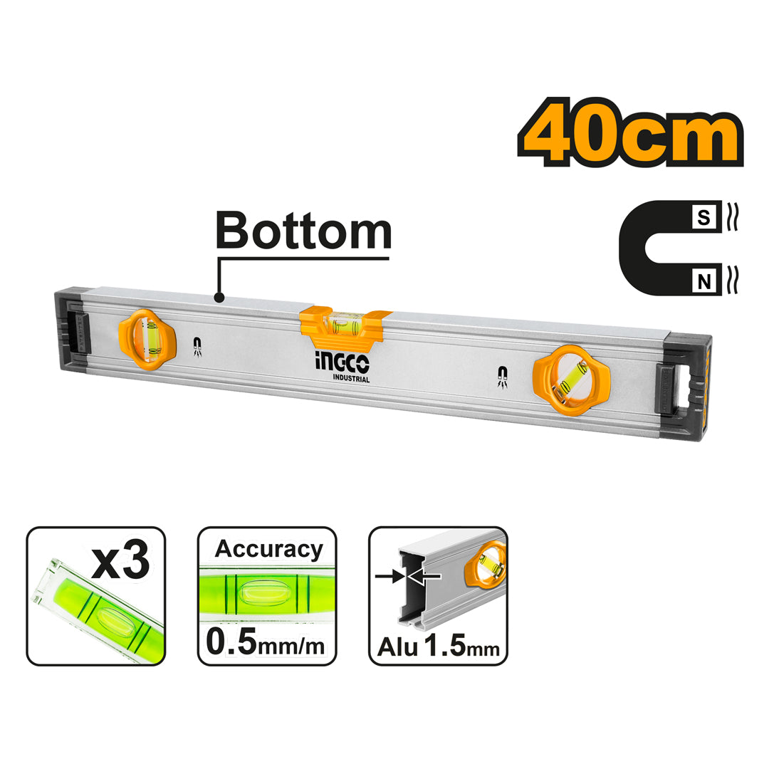 40cm Aluminum Spirit Level with Magnets HSL38040M