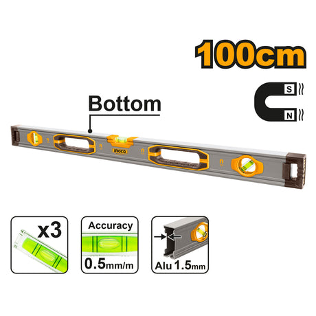 Ingco 100cm Spirit Bar Level with Powerful Magnets HSL38100M - Winland Depot