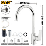 INGCO Single Lever Sink Mixer Faucet Brass Chrome Finish