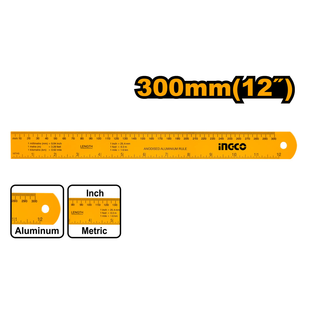 Ingco Anodised Aluminum Ruler 30cm HSR23002