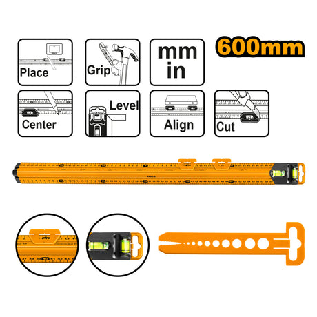 Ingco 60cm Measure Mate Ruler with 2 Vials HSR36003 - Winland Depot