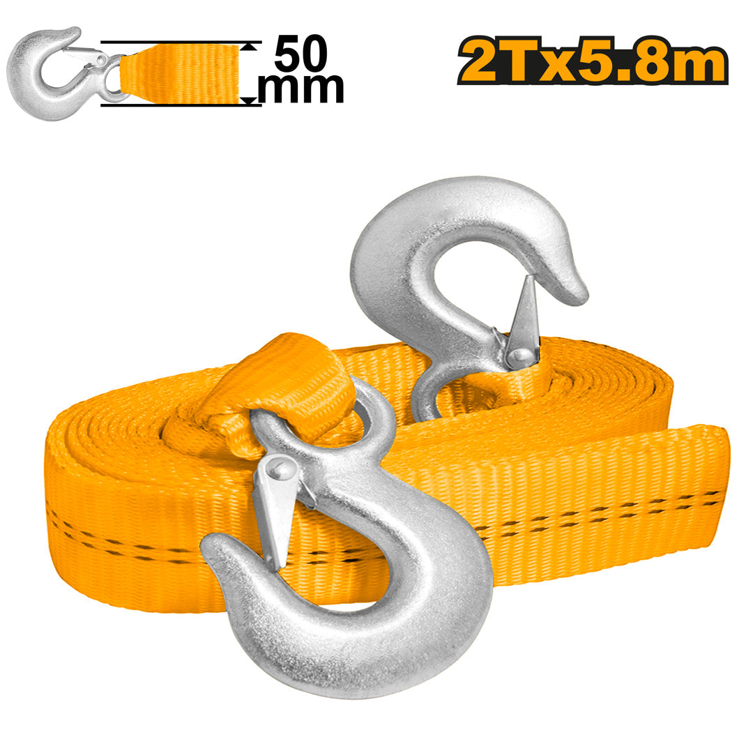 Ingco Tow Strap 2T 5.8M Car Towing Strap Rope Car Pulling Rope with Iron Hooks HTS0206