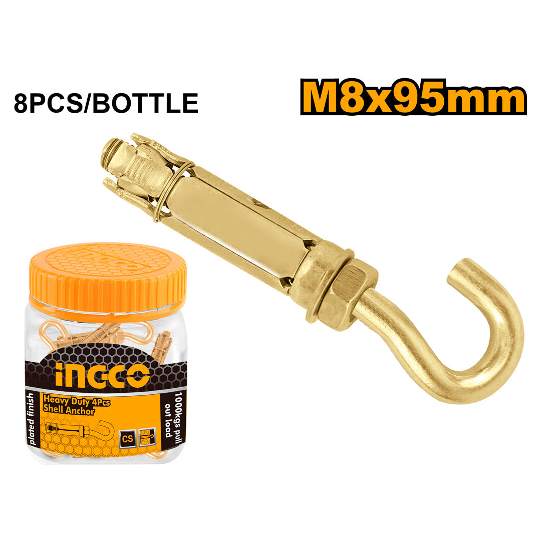 Ingco Heavy Duty Shell Anchor Yellow Zine Plated Finish with Hook HWHA0809531