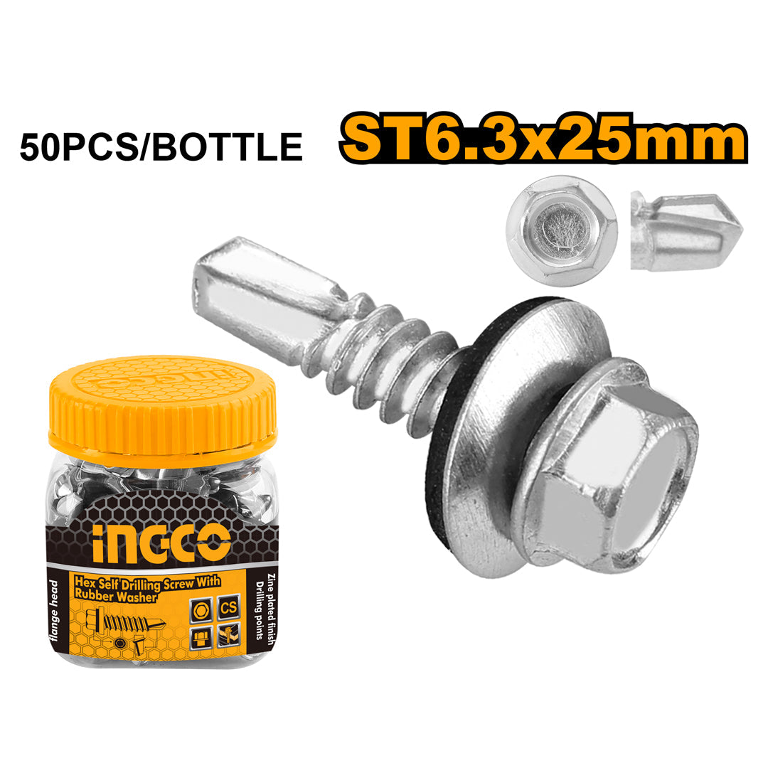 Ingco Hex Self Drilling Screw with Rubber Washer HWSS6302521
