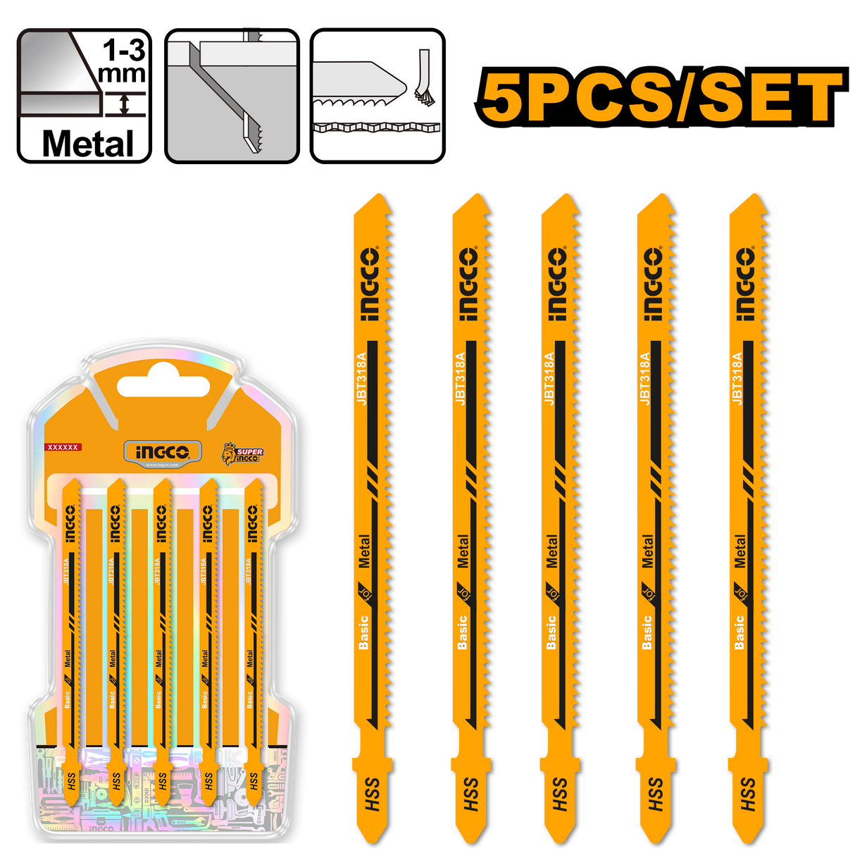 5pcs/set Jigsaw Blade Clean Cut Jig Saw Blade for Metal JBT318A ING-AC