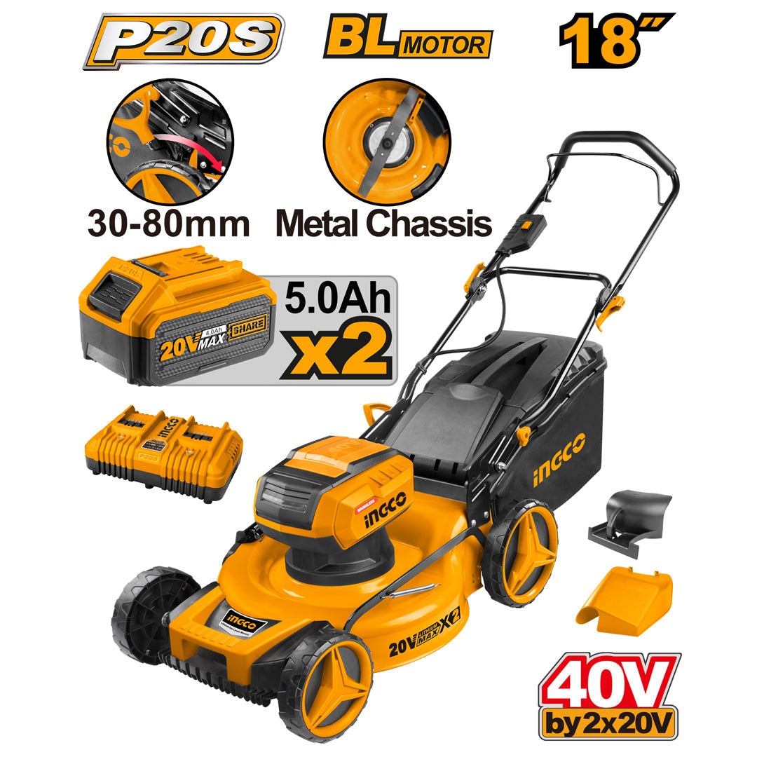 Ingco P20S 18 Inch Blade Lithium-Ion Lawn Mower 40V LMLI20182