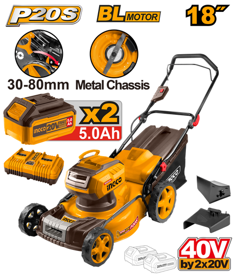INGCO 18-Inch 20-Inch 40V Cordless Lawn Mower Hand Push Type