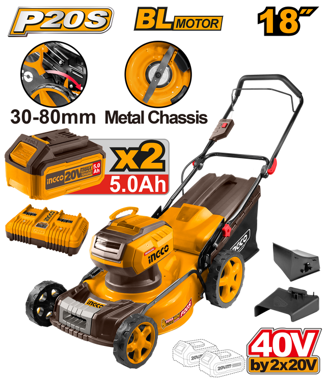 INGCO 18-Inch 20-Inch 40V Cordless Lawn Mower Hand Push Type