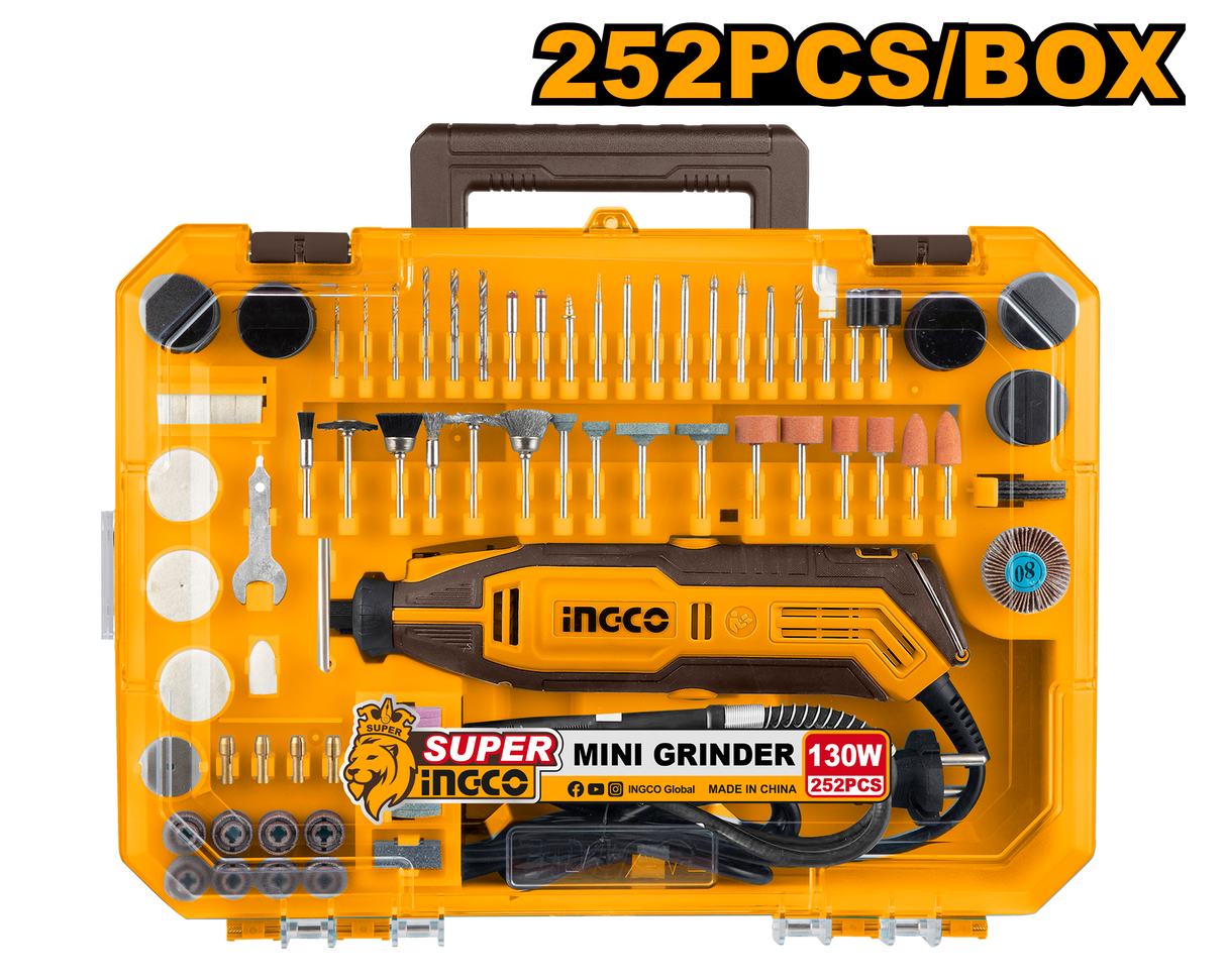 Ingco Mini Drill Rotary Die Grinder 130W with Variable Speed 252pcs Accessories MG133281