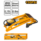 Ingco heavy duty steel foot pump with gauge for car and bicycle