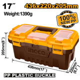 INGCO heavy-duty toolbox with removable tray for tool storage and organization