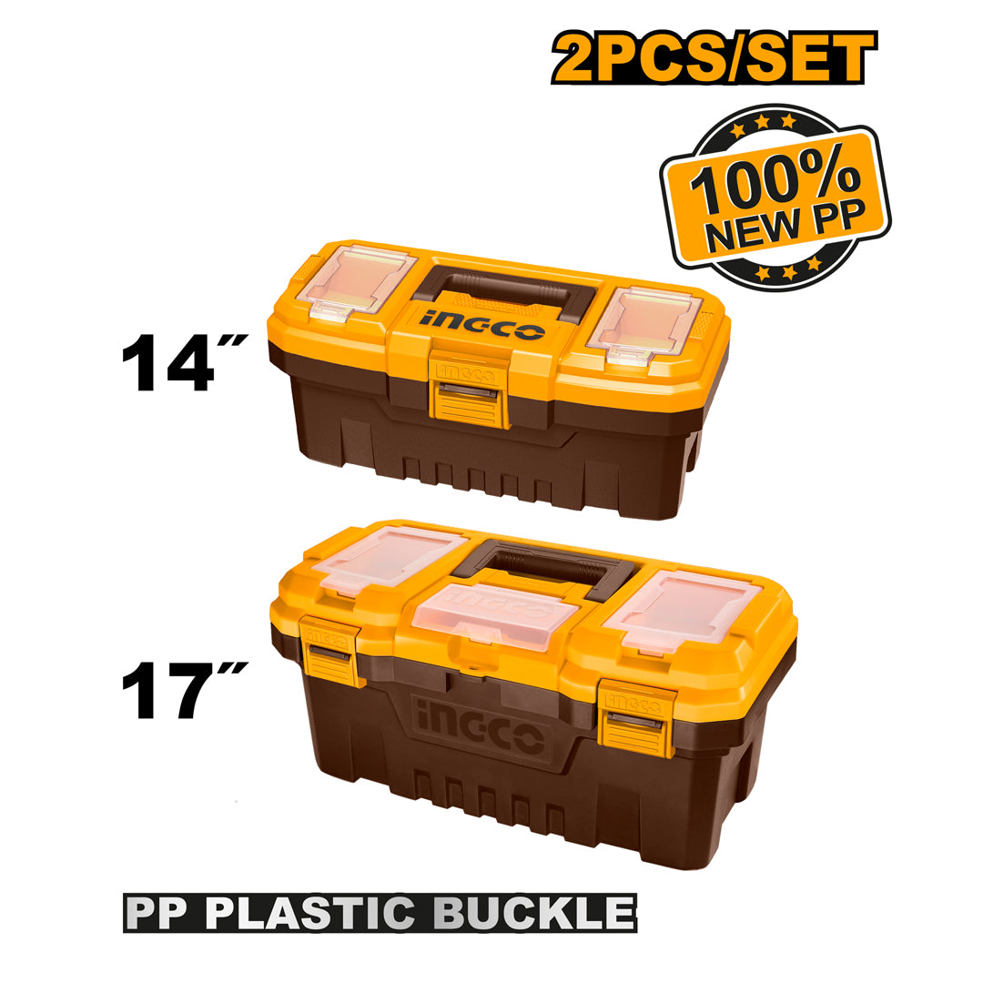 2 Pcs Polypropylene Plastic Tool Boxes Set with Removable Tray PBXK0201