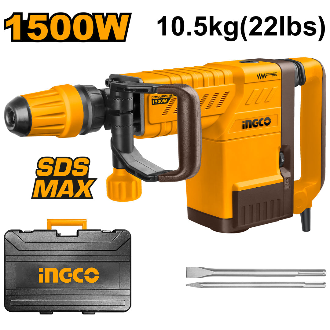 Ingco Demolition Breaker / Hammer 1500 Watts with 2pcs Chisel PDB15006