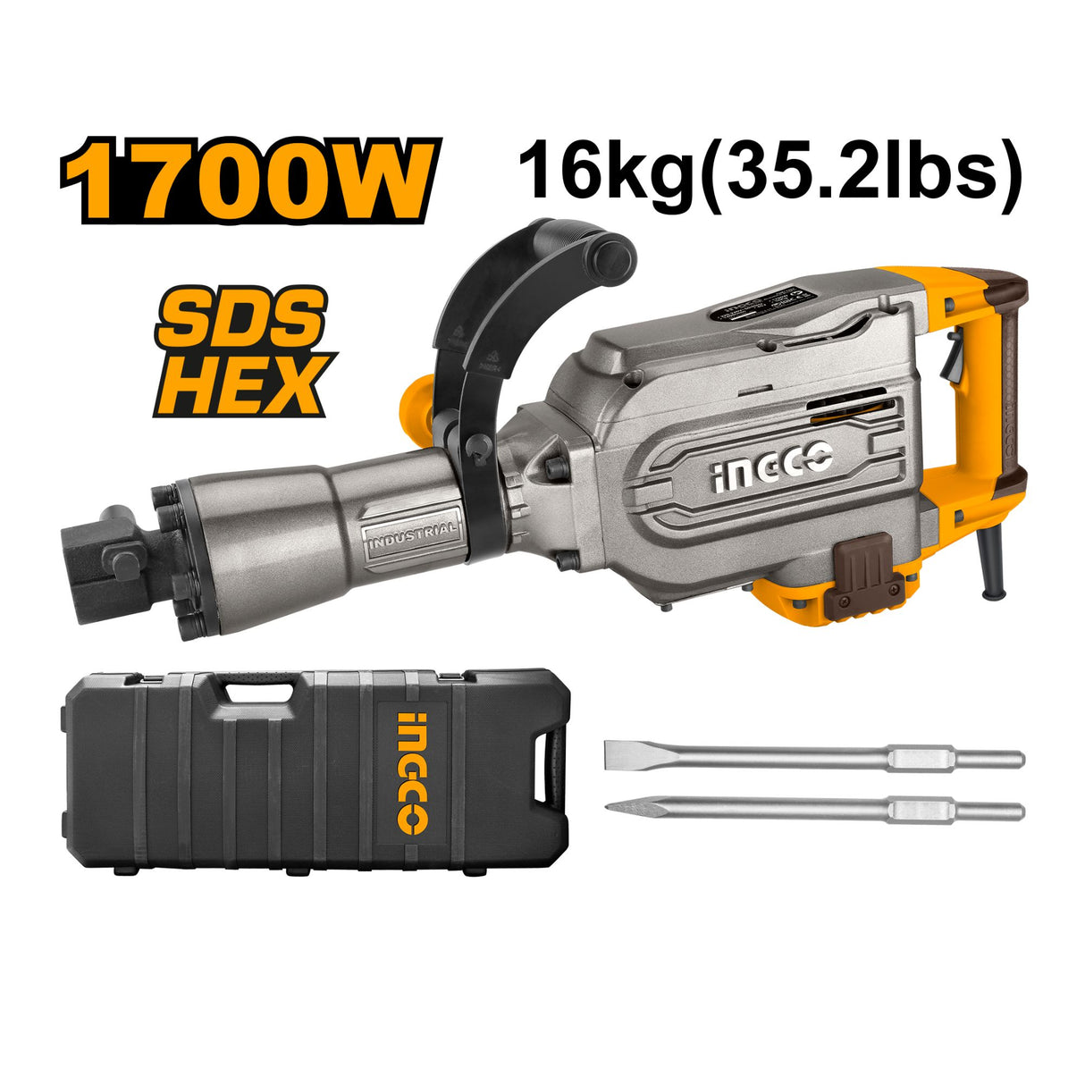 Demolition Hammer 1700W 2pcs Chisels (220-240V / 1400bpm) PDB170082 ING-PT
