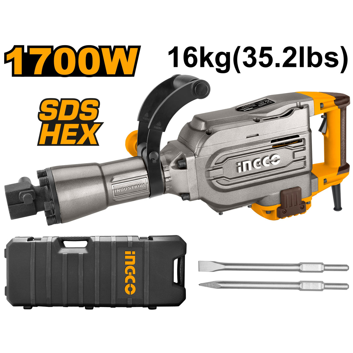 Ingco Demolition Breaker 1700 Watts with 2 Pcs Chisels PDB17008