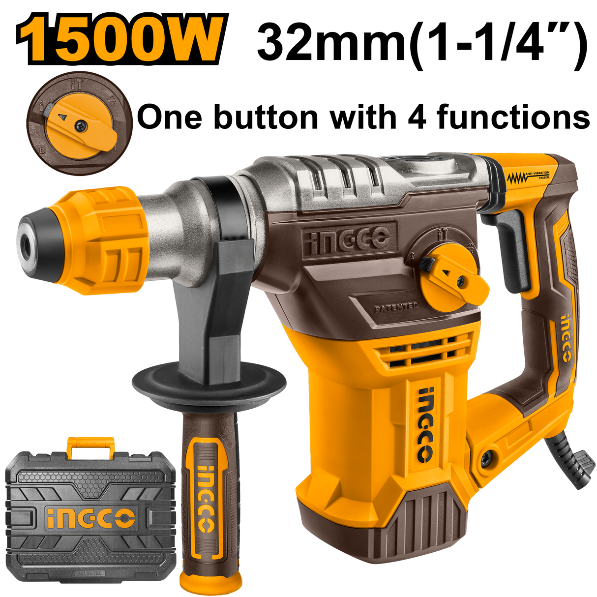 Ingco 1500W industrial rotary hammer drill for mining