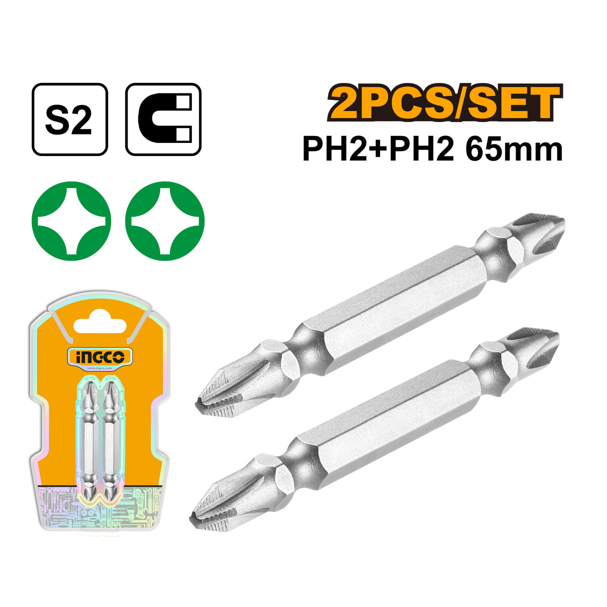 65mm(2pcs) S2/PH2 Magnetic Double Ended Screwdriver Bits SDB61PH652