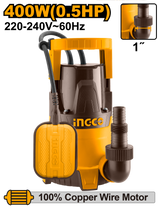 INGCO 0.5HP Submersible Water Pump 400W 100% Copper Motor
