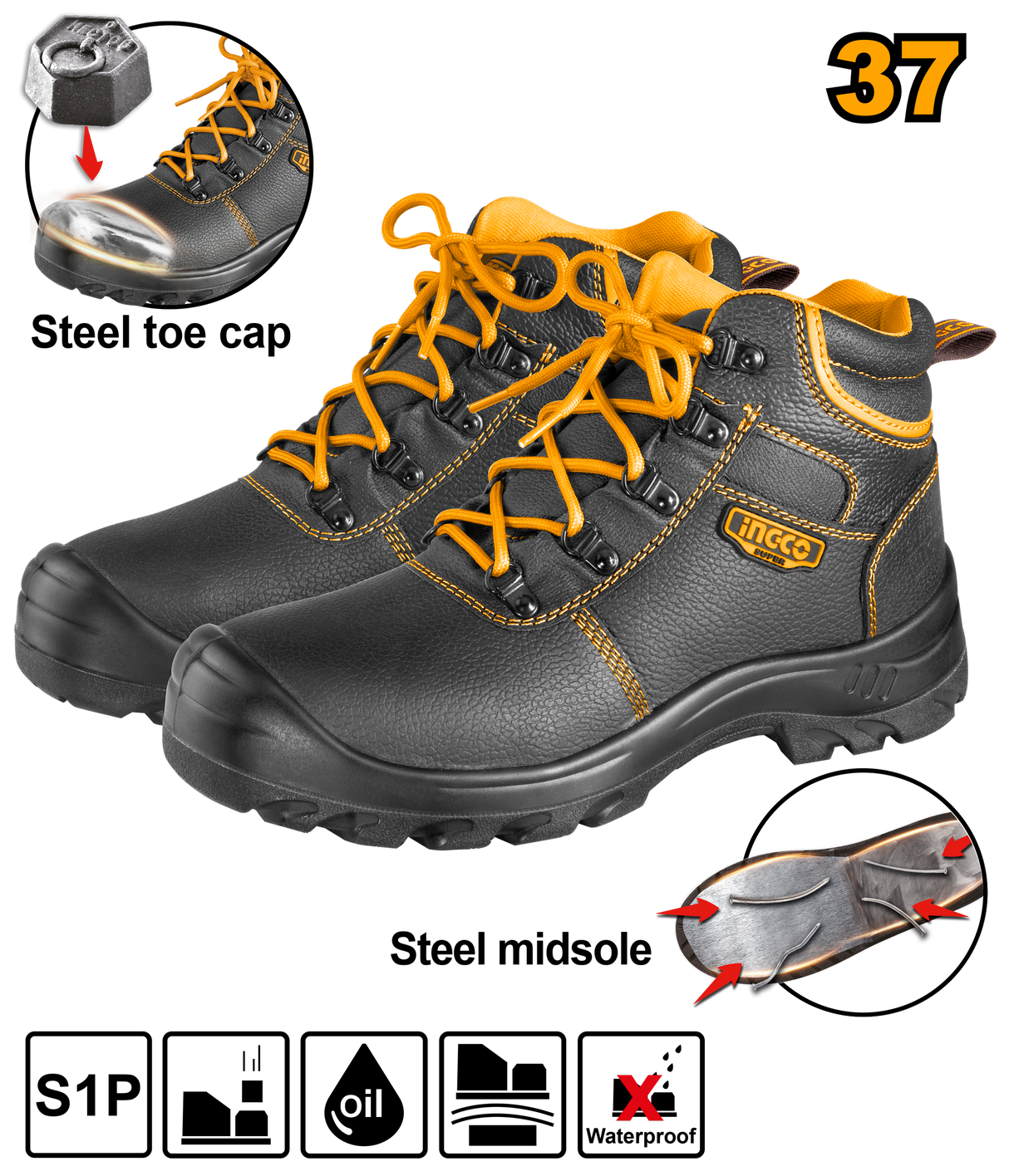 Ingco Safety Boots with Steel Toe Cap SSH04S1P