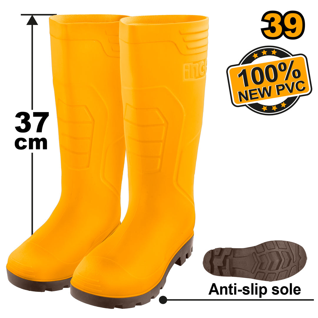 Ingco Rain Boots 100% New Virgin PVC / Nitrile with Anti-Slip Sole SSH092L.39