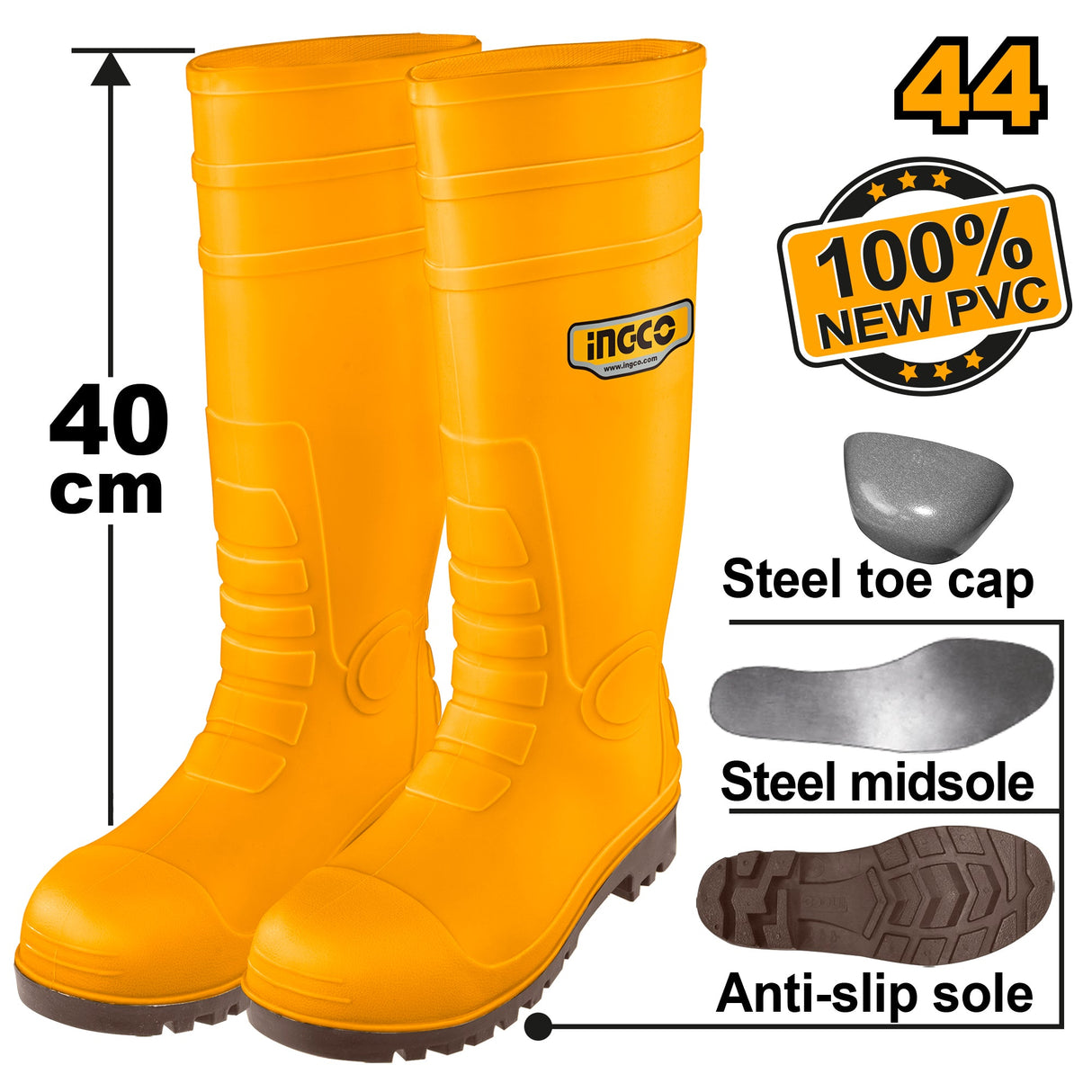 Ingco Safety Boots Size:44 SSH092S1P.44