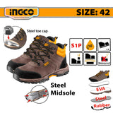Ingco Safety Boots, S1P Class, Leather and EVA/Rubber Sole with Steel Midsole SSH11S1P