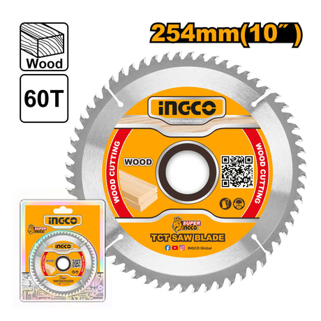 Ingco 10 Inch 60T Industrial TCT Saw Blade Wood Cutting for Circular Saw TSB125423 - Winland Depot
