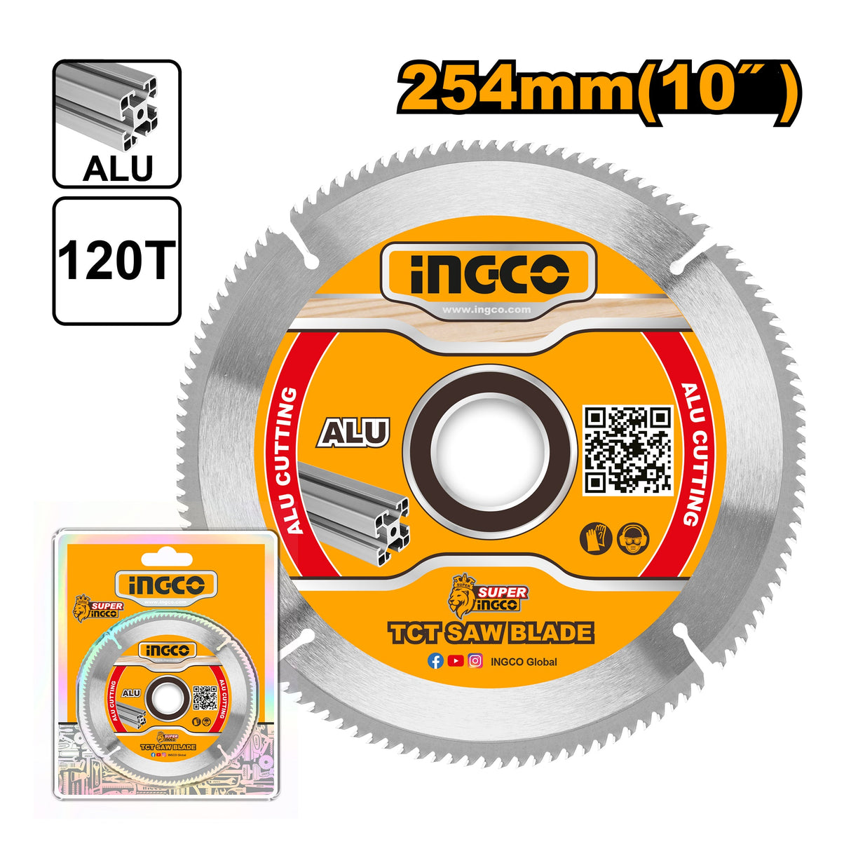 Ingco Industrial TCT Saw Blade Aluminum Cutting for Circular Saw 10 Inch 120T TSB3254212