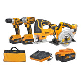 INGCO Lithium-Ion Cordless 4pcs Combo Kit Cordless Circular Saw Cordless Drill Cordless Impact Driver Cordless Jigsaw CKLI2010