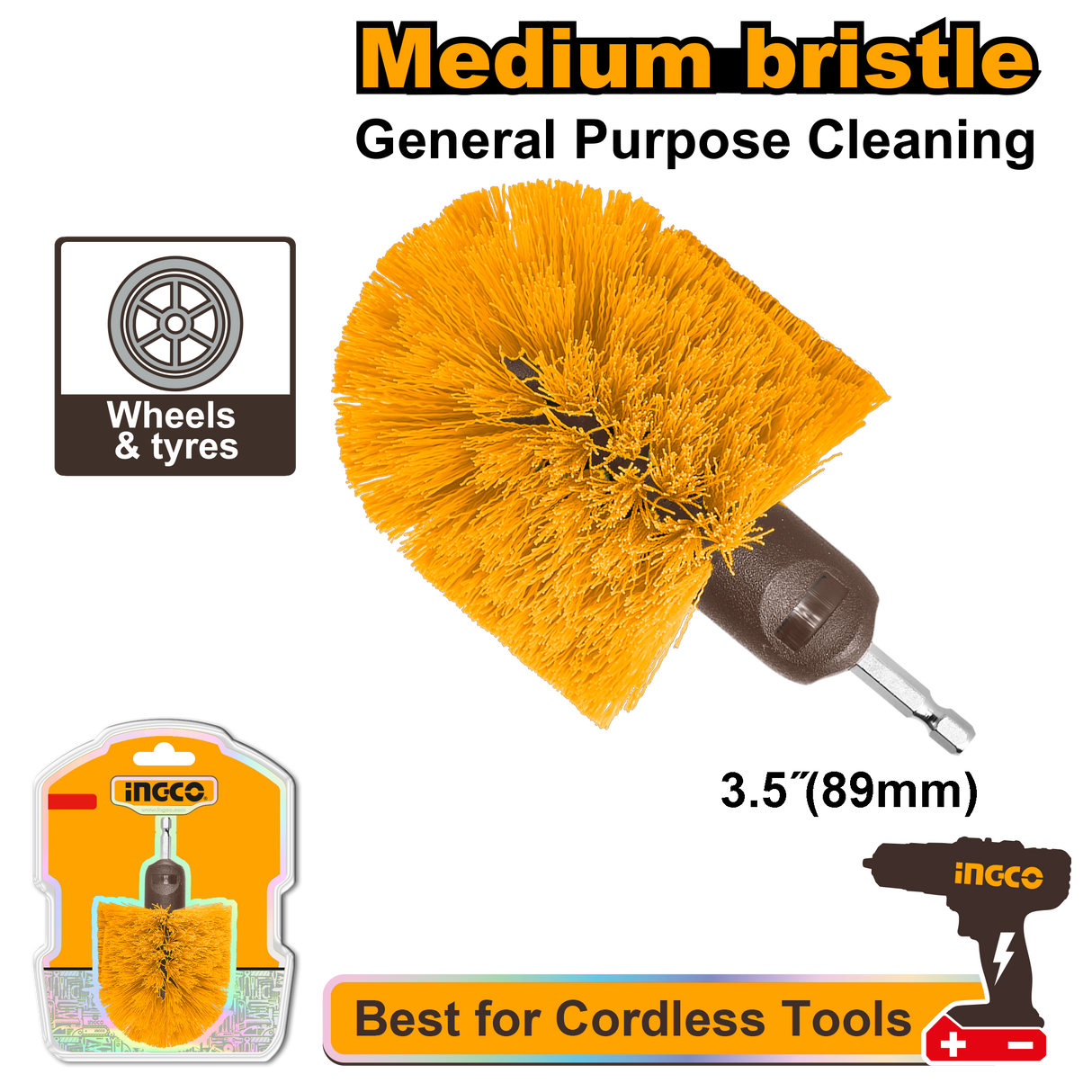 1pc medium bristle 360-degree round brush cleaning tools wcbm1360  ING-CT