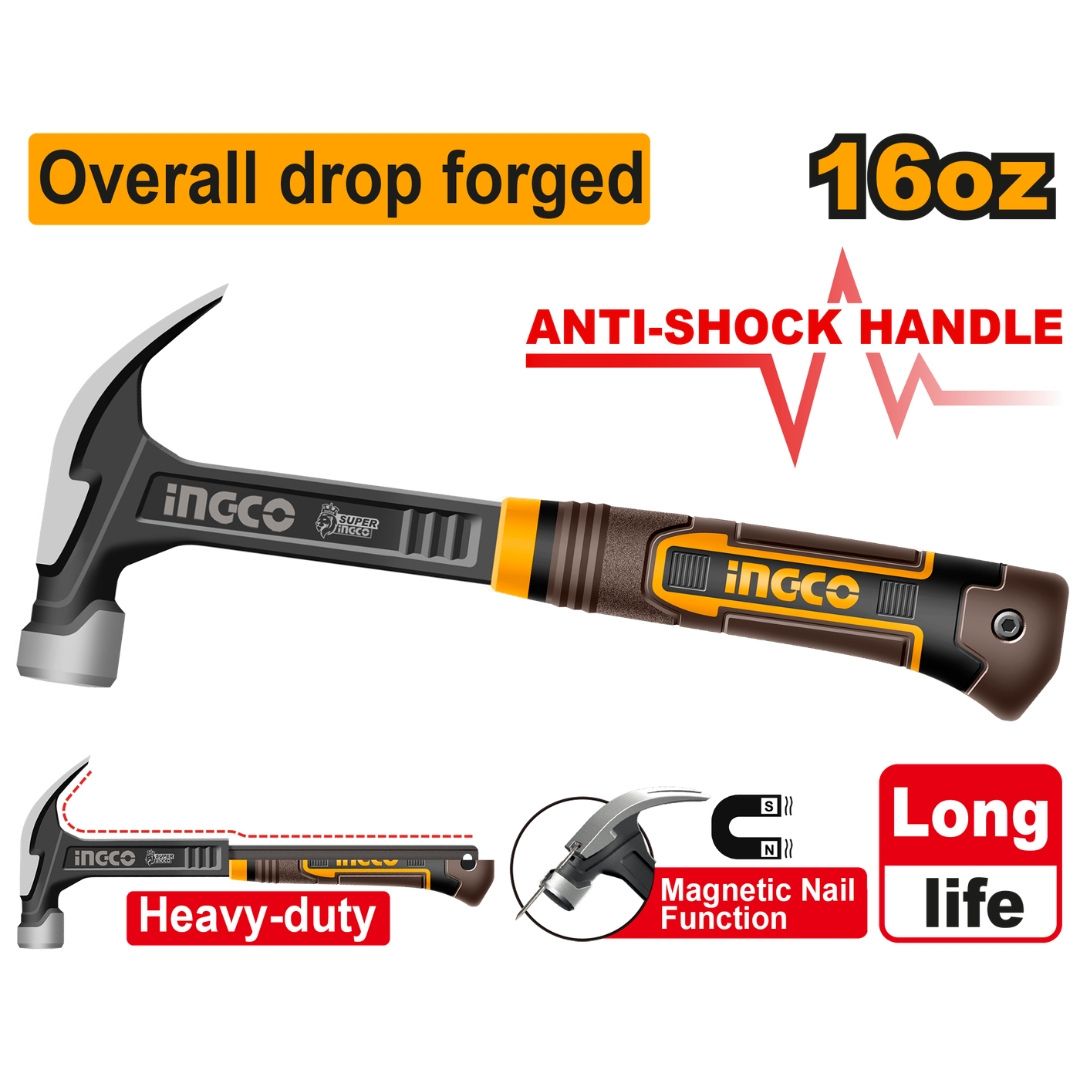 Claw Hammer 16oz/450g to 20oz/560g With Anti-Shock Handle ING-HT