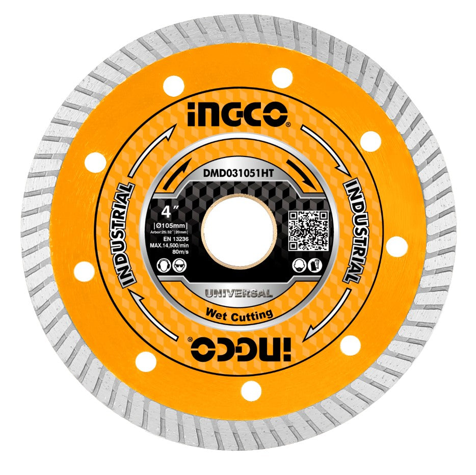 Ingco Industrial Ultrathin Diamond Disc Wet Cutting 4 Inch for Ceramic Tile Marble Brick DMD031051HT