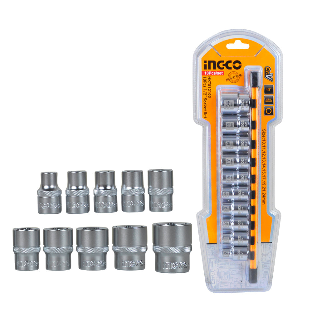 Ingco Industrial 10 Pcs 1/2-Inch Socket Set HKTS12103