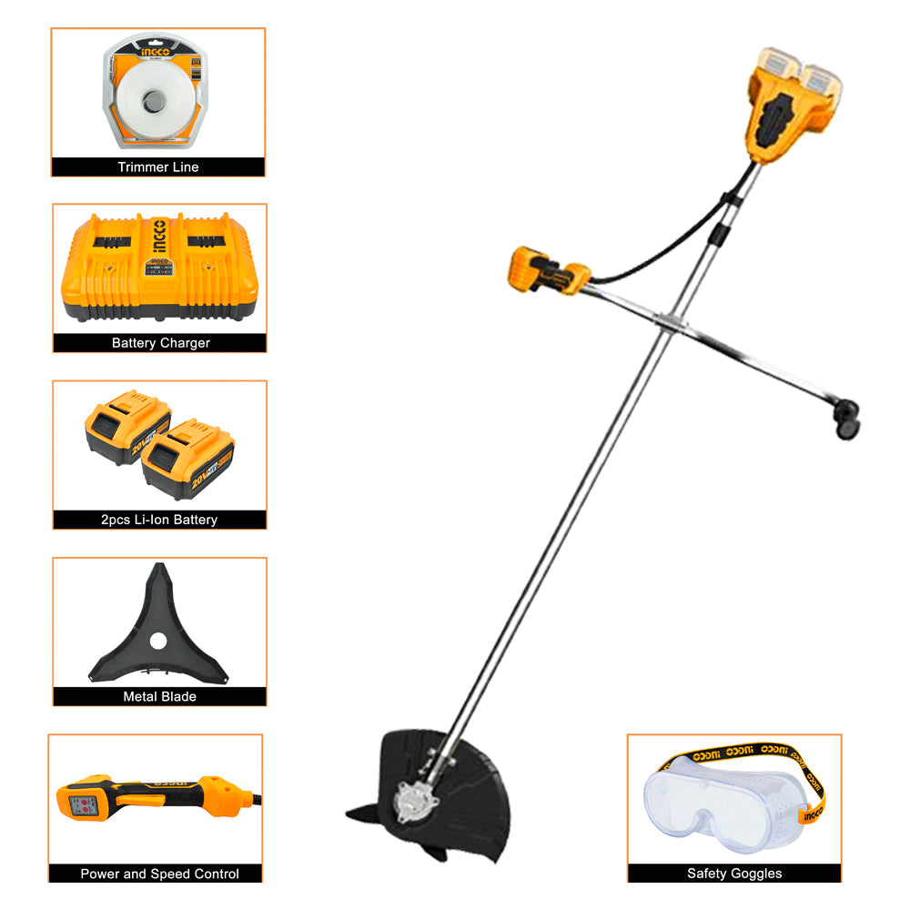 Ingco P20S 20V Lithium-Ion Cordless String Trimmer And Brush Cutter CSTLI202522