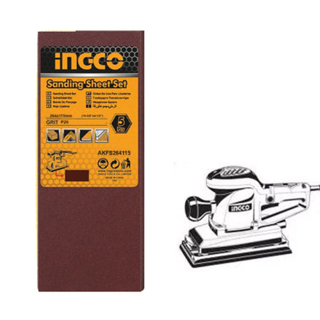 Ingco 5 Pcs Sandpaper Finishing Sander Sheet 115x264mm AKFS264115 - Winland Depot