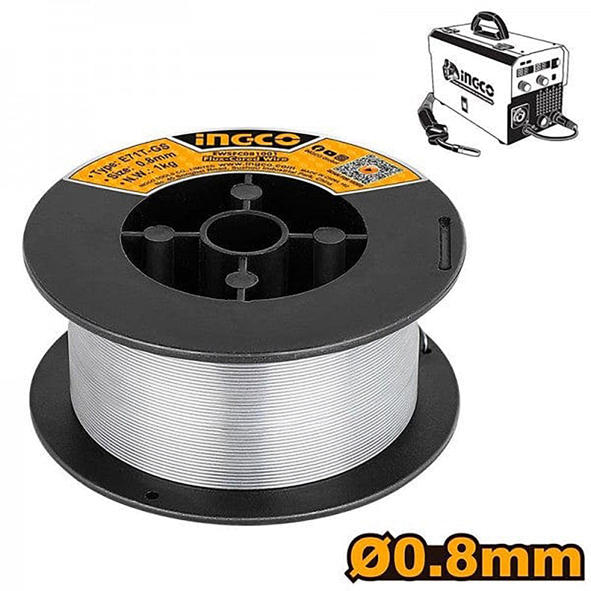 Ingco Mig Wire Flux-Cored Wire 1kg / 0.8mm spool for MAG/MIG welding EWSFC081001