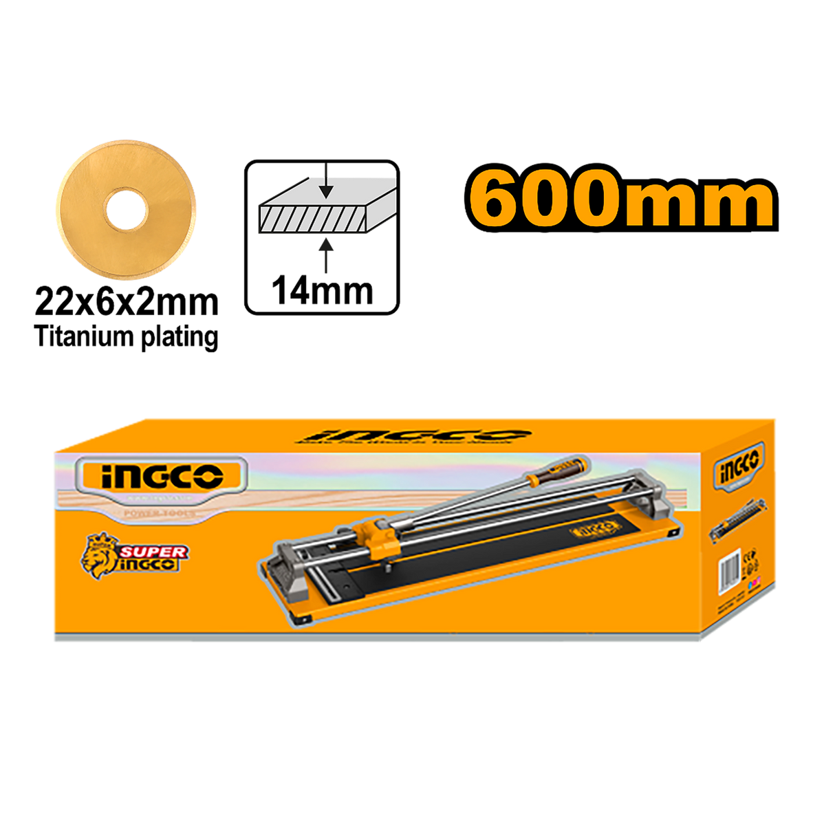 Ingco Ingco 600mm Manual Ceramic Cutter 22 x 6 x 2mm Titanium Plating