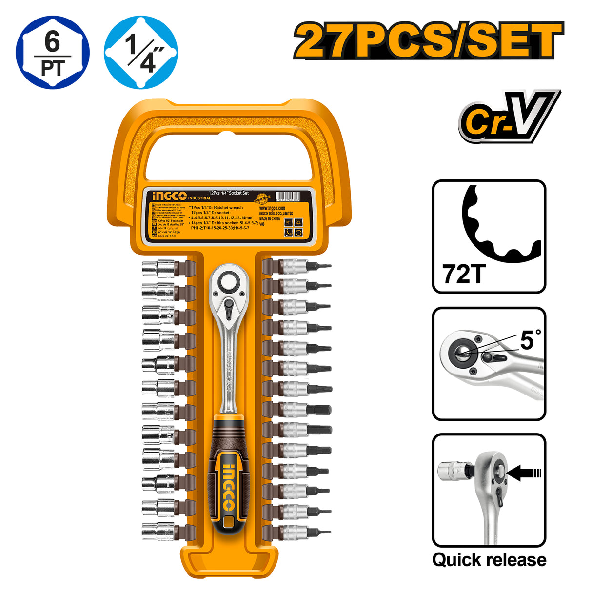 27pcs 1/4-Inch Socket Set HKTS14271 ING-HT