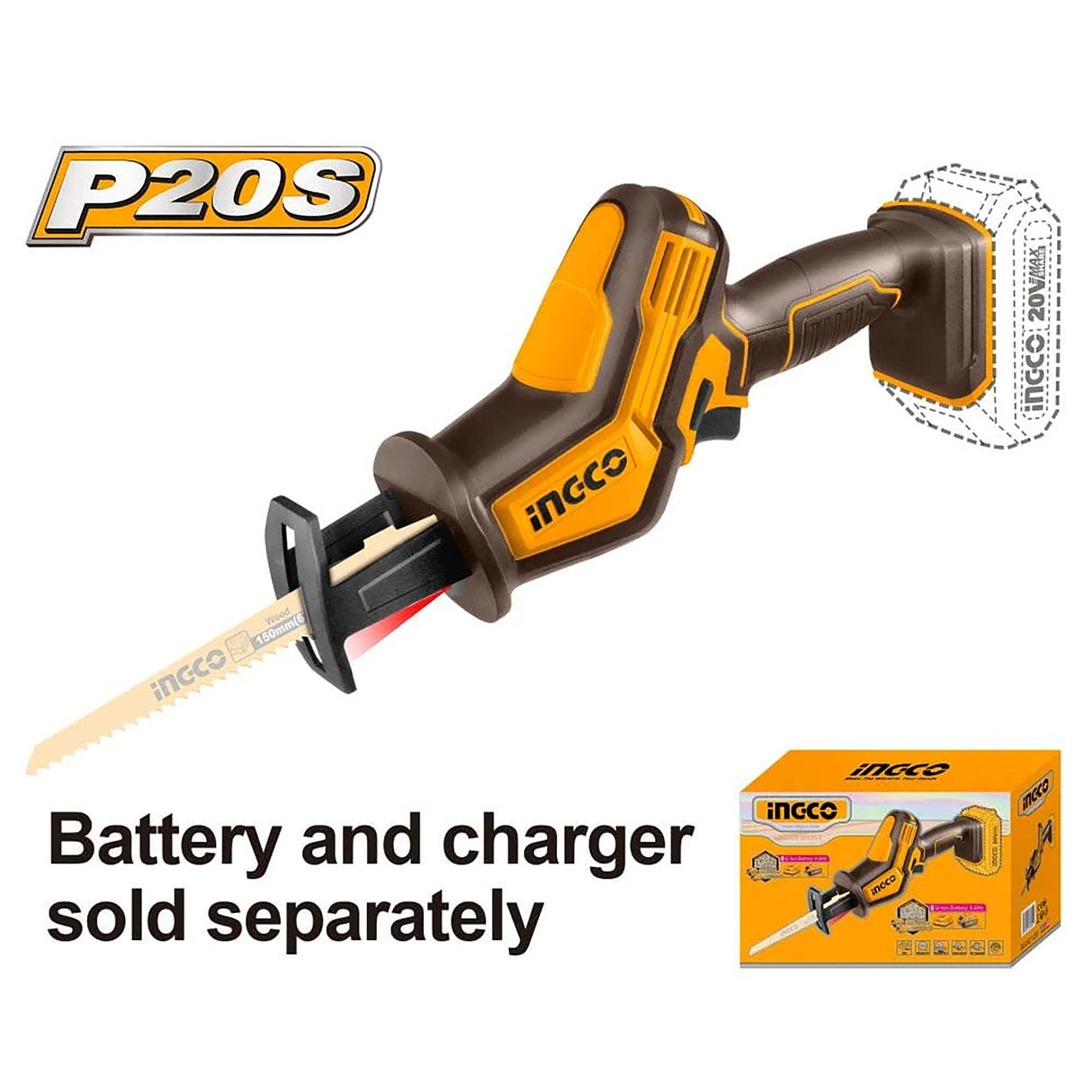Ingco Ingco P20S/20V Lithium-Ion Cordless Reciprocating Saw CRSLI6508
