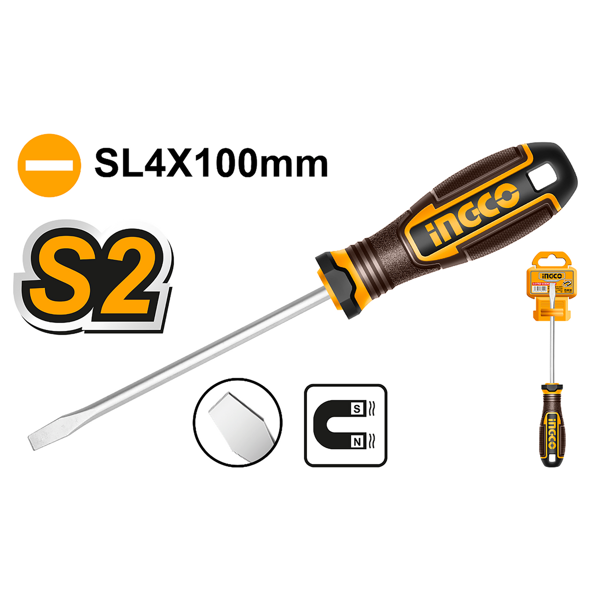 Ingco Ingco Slotted Screwdriver SL4 x 100mm Slotted (magnetic) HSDSL4100
