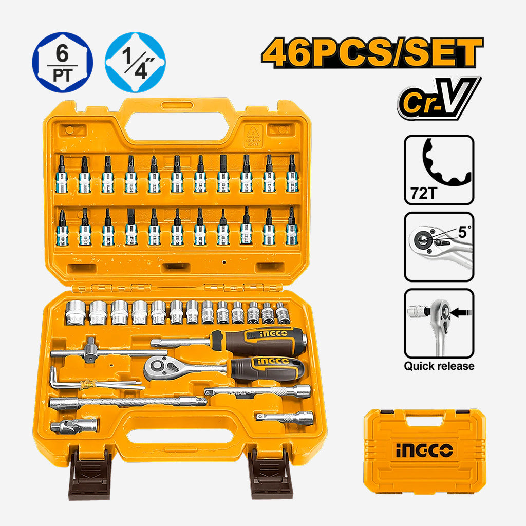 46 Pcs 1/4-Inches Socket Set HKTS14462 ING-HT