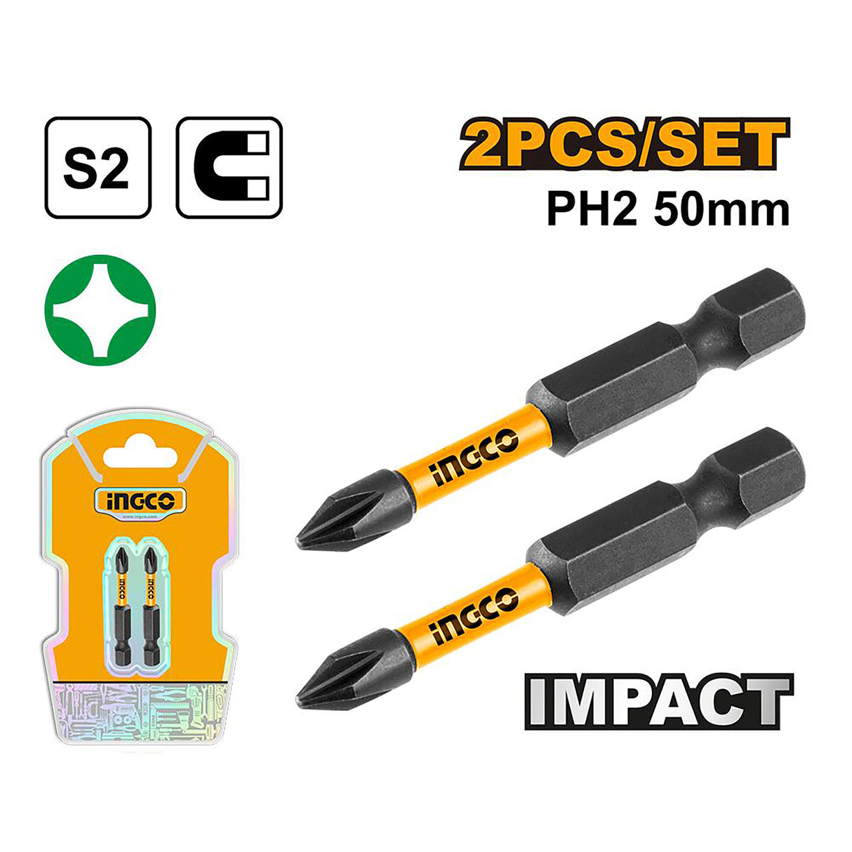 Ingco Impact Screwdriver Bits PH1,25mm to PH2+SL6,65mm Sold Per Set ING-HT