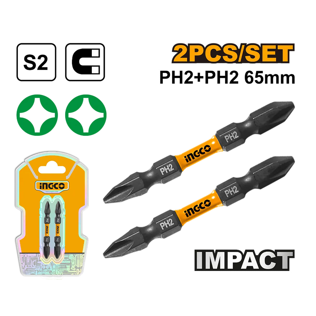 Ingco Impact Screwdriver Bits PH1,25mm to PH2+SL6,65mm Sold Per Set ING-HT