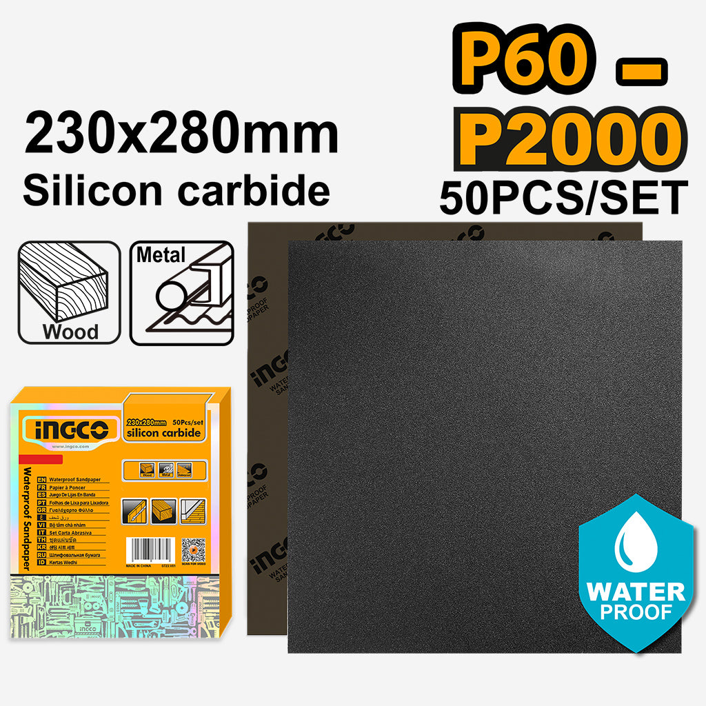 Silicon Carbide Waterproof Sandpaper Size:230x280mm Grit:P60-P2000 50pcs/Set ING-HT